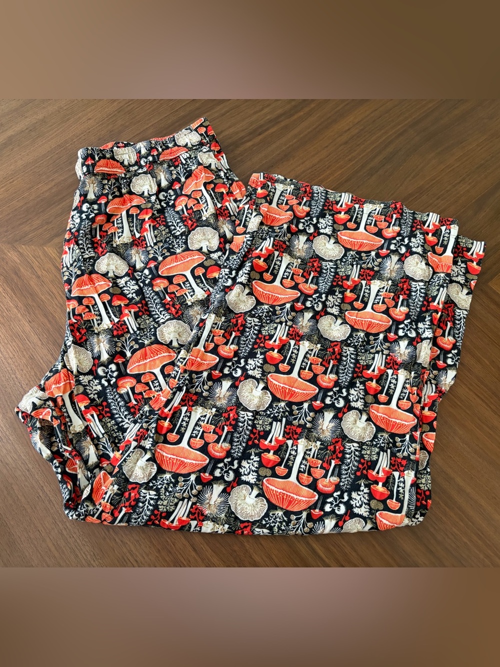 Anthropologie Pajama Lounge Pants Mushroom Woodland Flannel Cozy Sleepwear L
